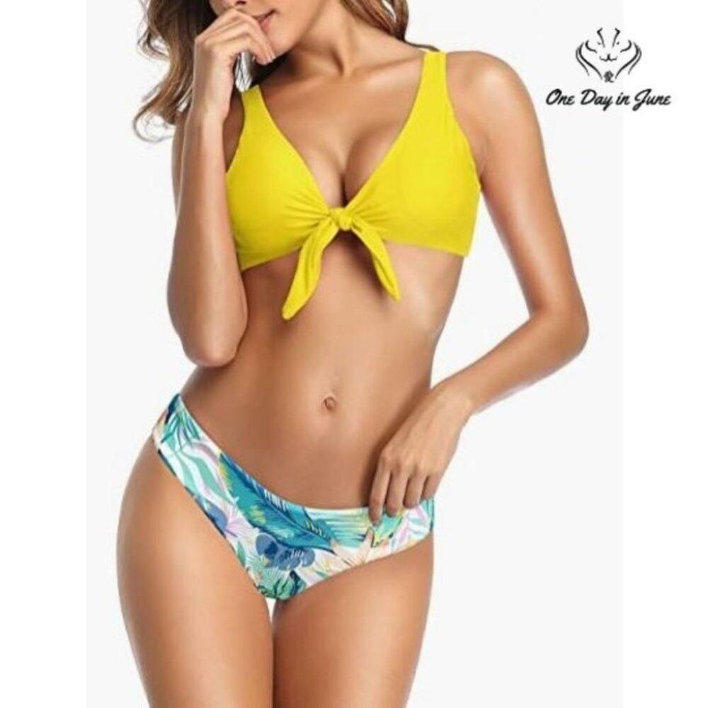 Shekini Women's Tie Knot Front Floral  Bikini Swimsuit Size M
